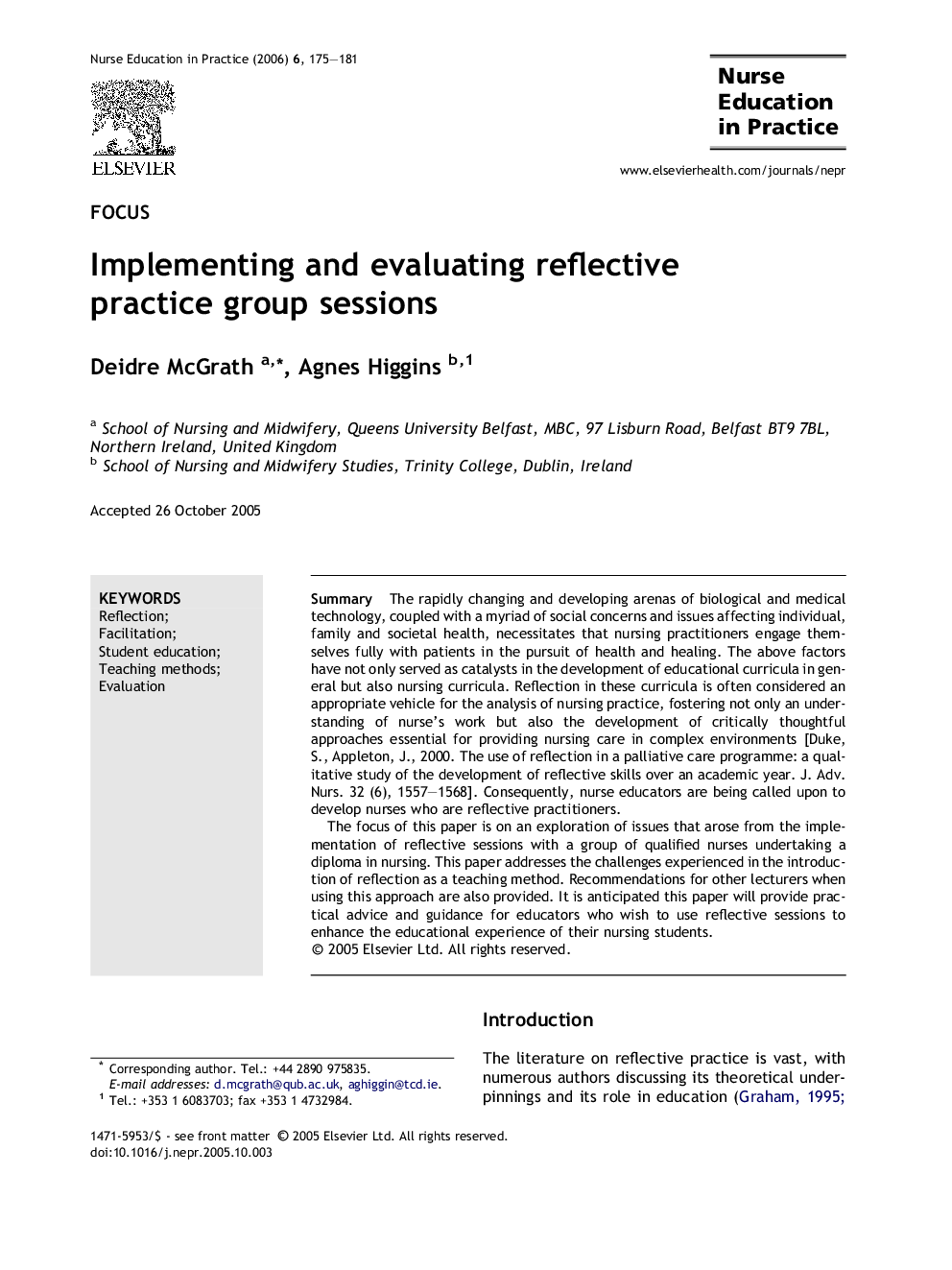 Implementing and evaluating reflective practice group sessions