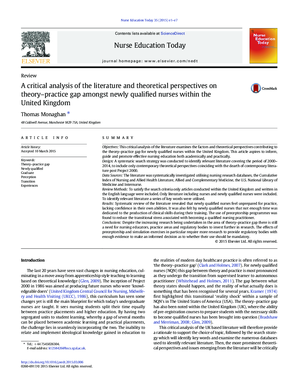 A critical analysis of the literature and theoretical perspectives on theory–practice gap amongst newly qualified nurses within the United Kingdom