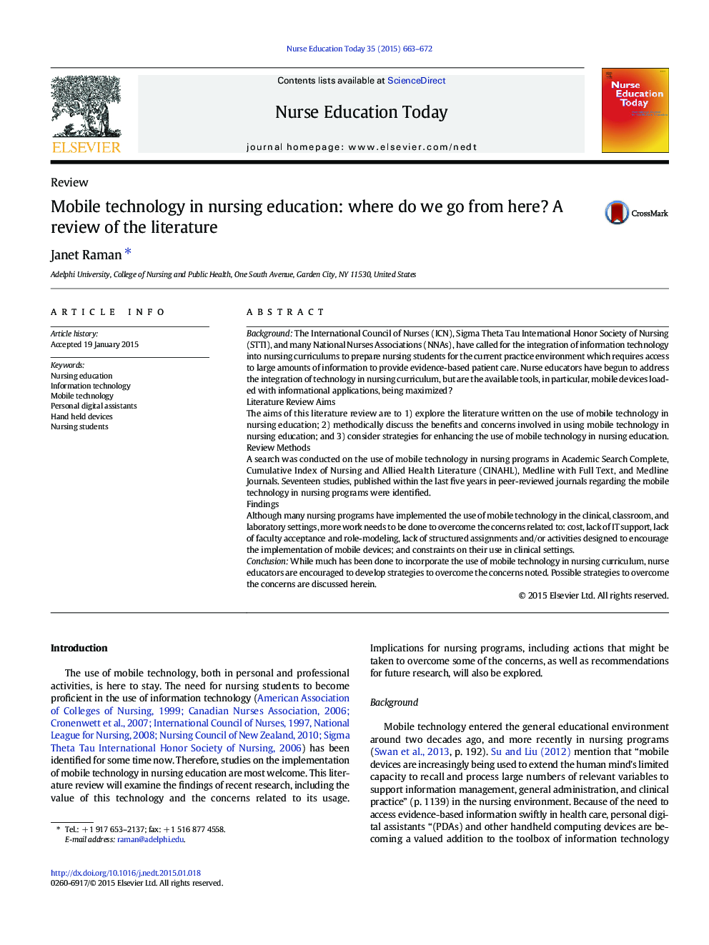 Mobile technology in nursing education: where do we go from here? A review of the literature