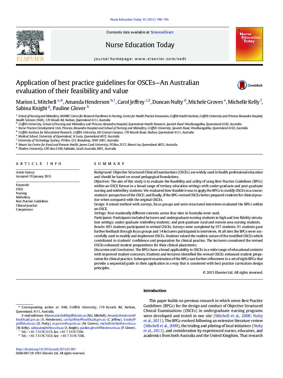 Application of best practice guidelines for OSCEs—An Australian evaluation of their feasibility and value