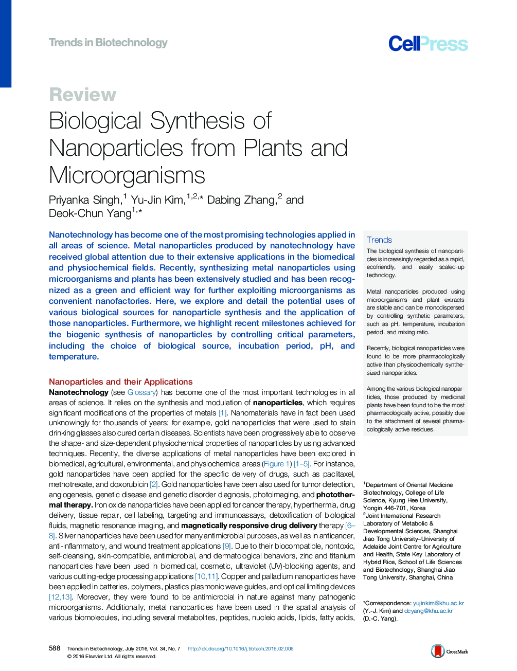 Biological Synthesis of Nanoparticles from Plants and Microorganisms