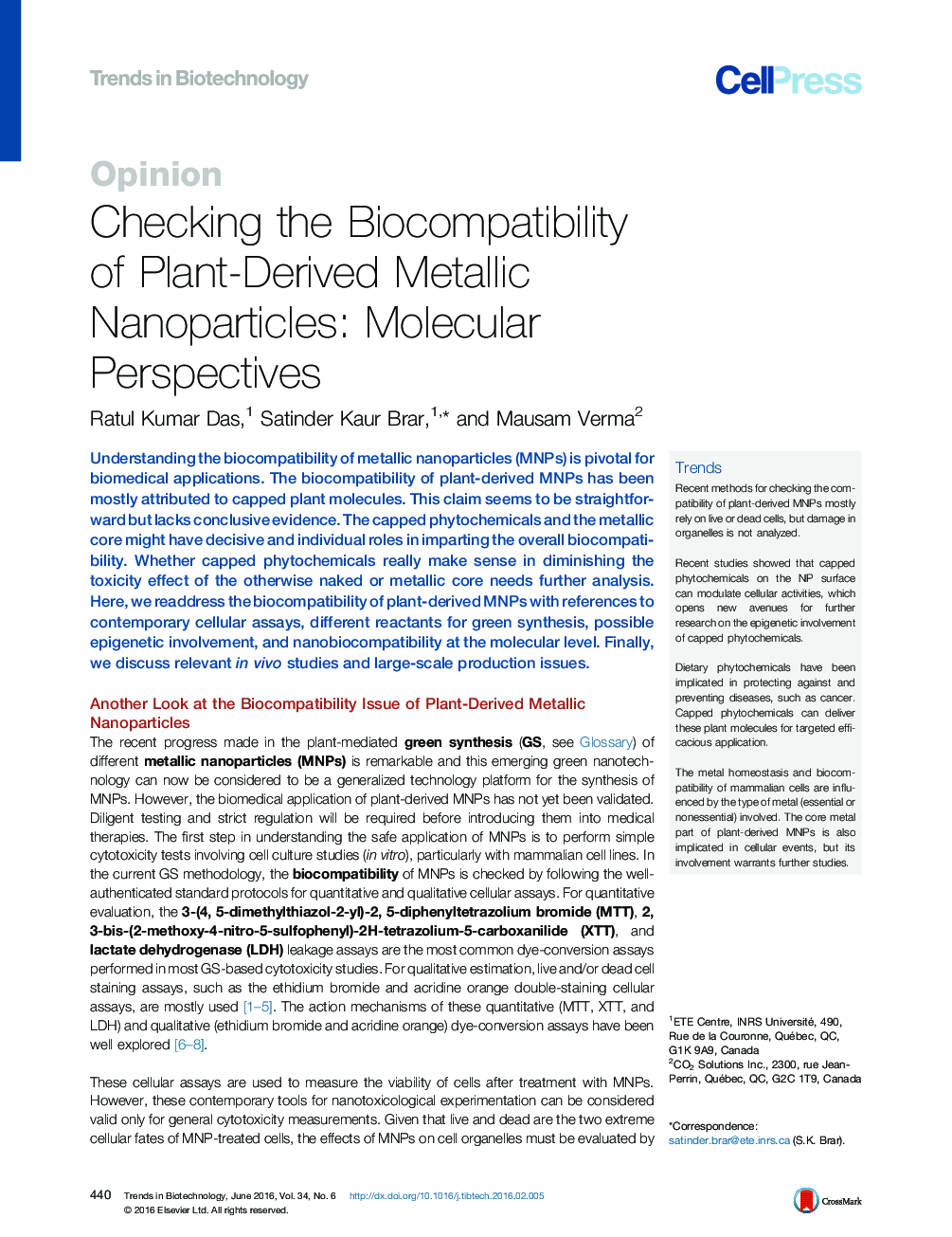 Checking the Biocompatibility of Plant-Derived Metallic Nanoparticles: Molecular Perspectives