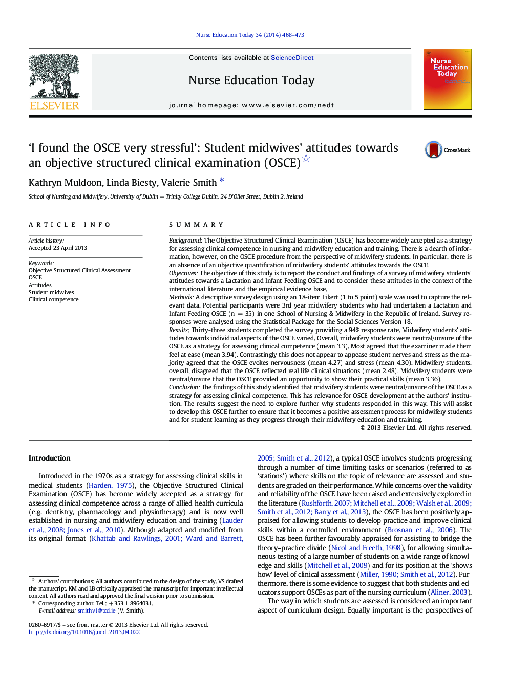 ‘I found the OSCE very stressful’: Student midwives' attitudes towards an objective structured clinical examination (OSCE) 