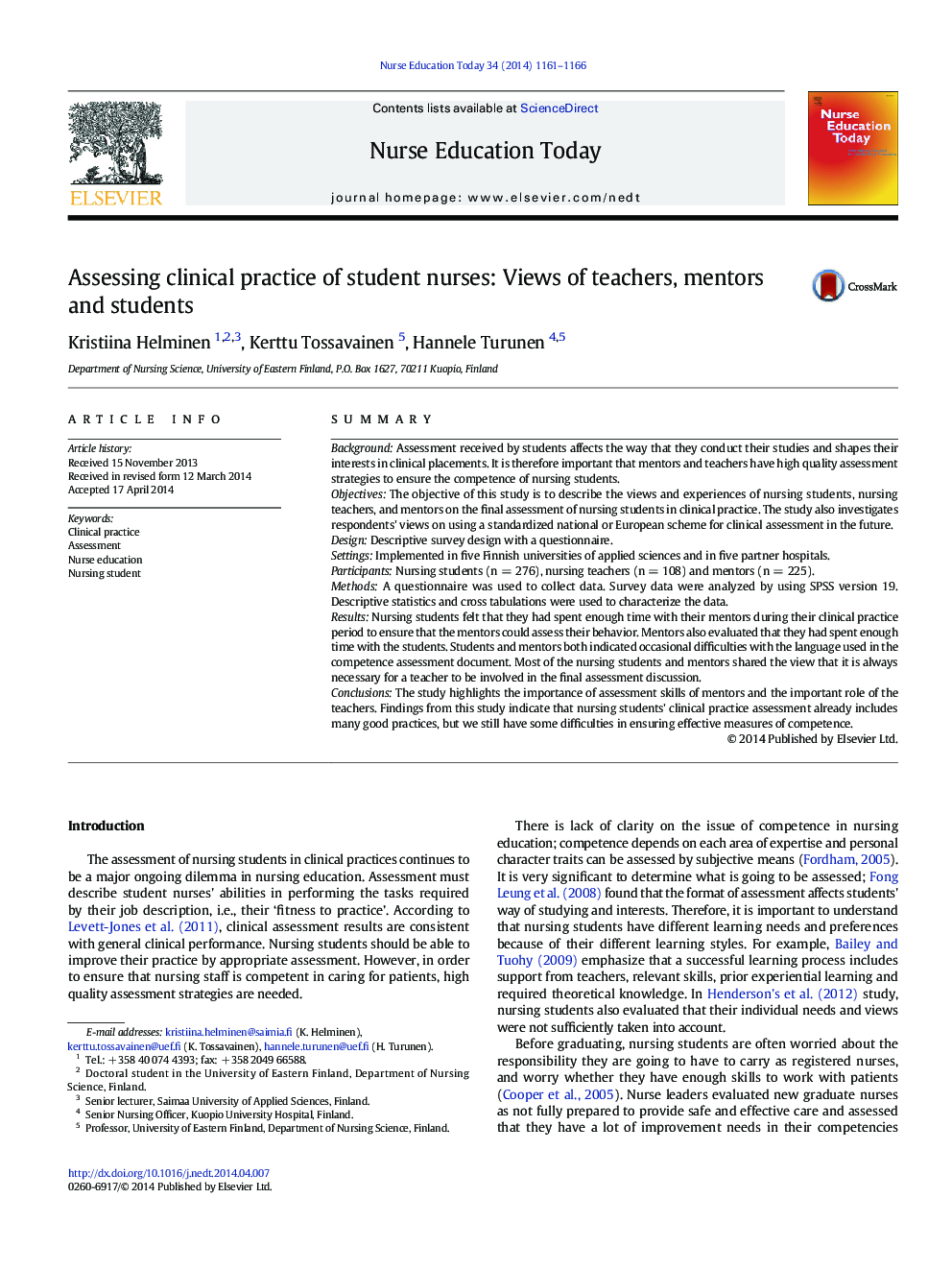 Assessing clinical practice of student nurses: Views of teachers, mentors and students