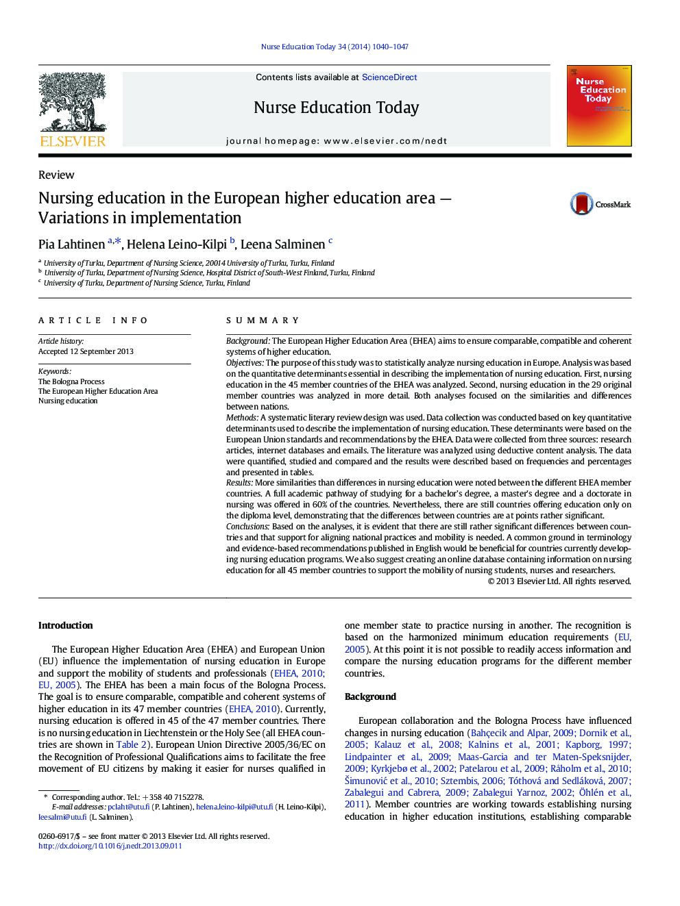 Nursing education in the European higher education area — Variations in implementation