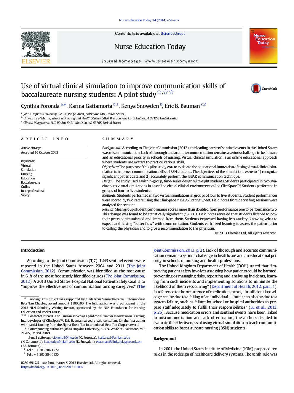 استفاده از شبیه سازی بالینی مجازی برای بهبود مهارت های ارتباطی دانش آموزان دوره کارشناسی پرستاری: یک مطالعه آزمایشی 