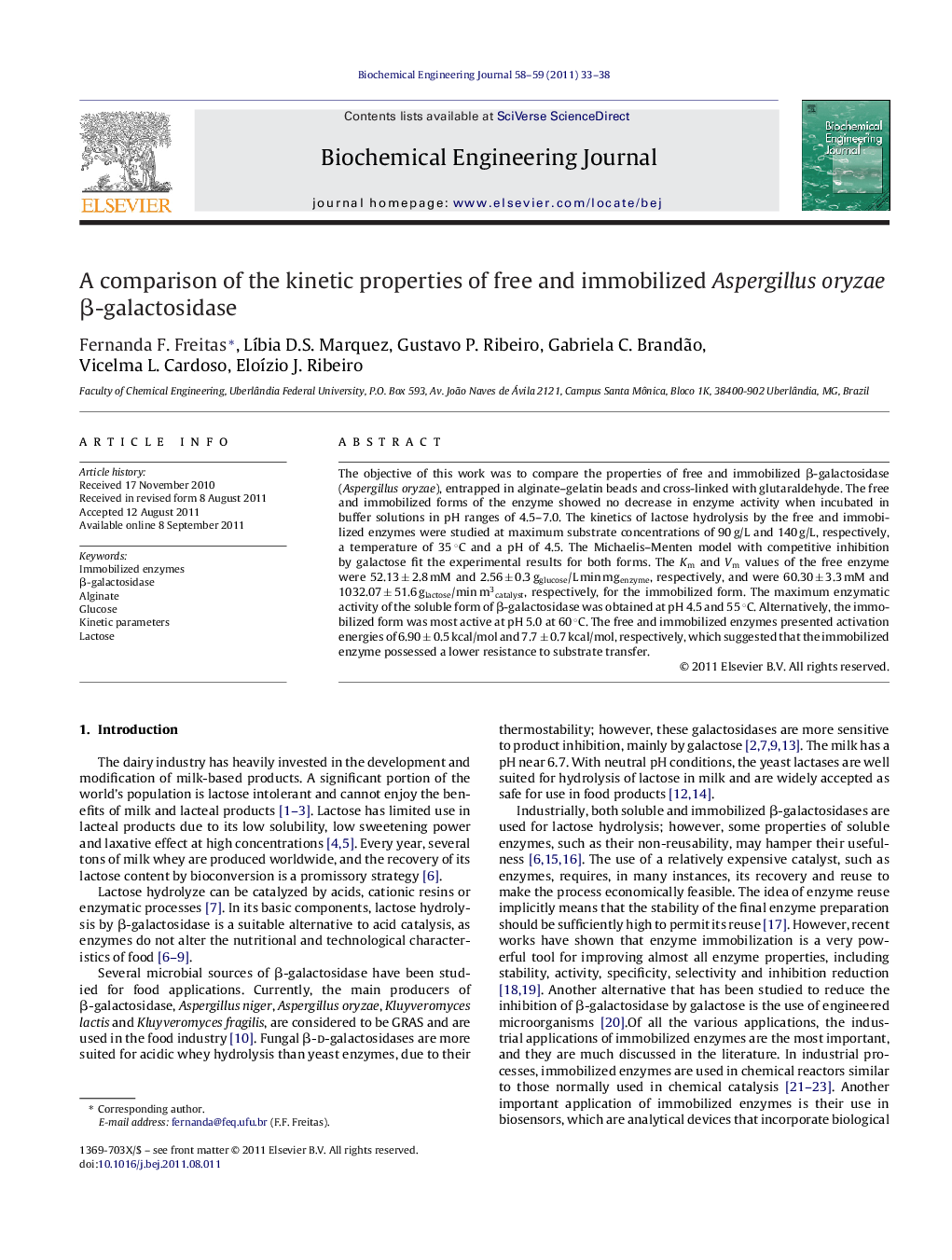 A comparison of the kinetic properties of free and immobilized Aspergillus oryzae β-galactosidase