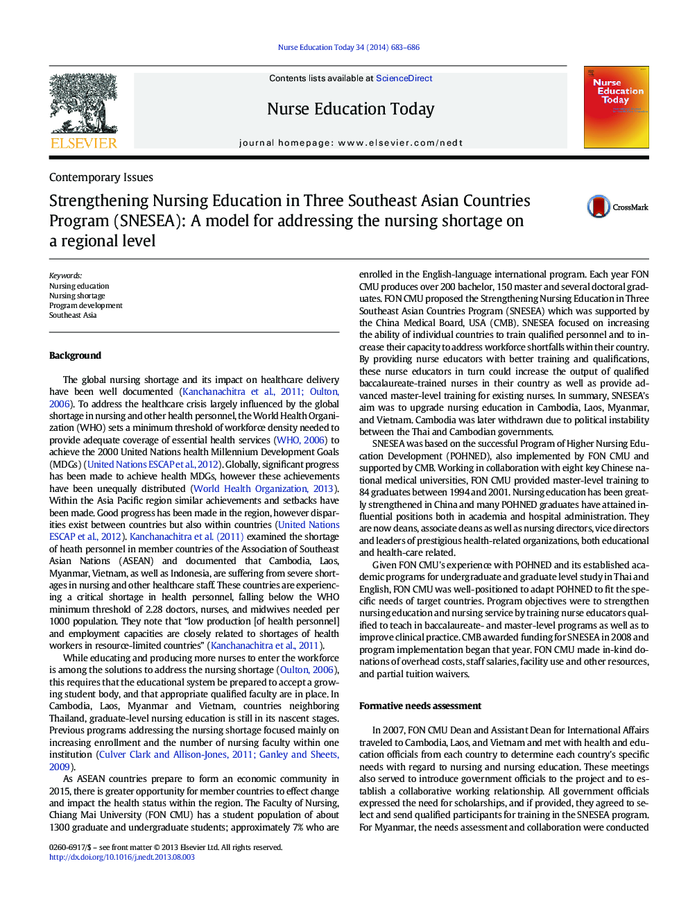 Strengthening Nursing Education in Three Southeast Asian Countries Program (SNESEA): A model for addressing the nursing shortage on a regional level