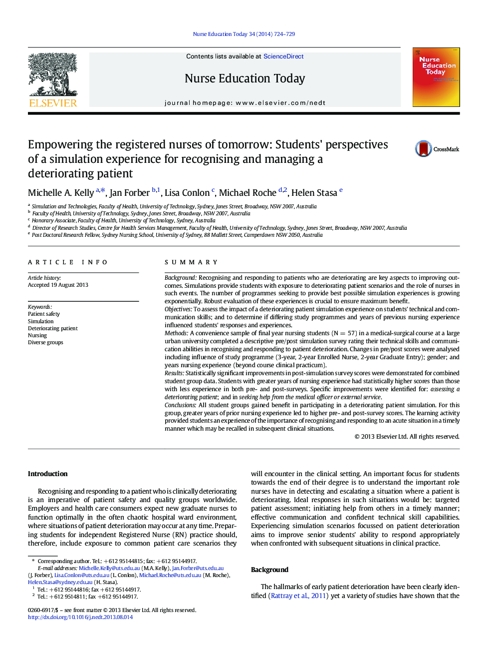 Empowering the registered nurses of tomorrow: Students' perspectives of a simulation experience for recognising and managing a deteriorating patient