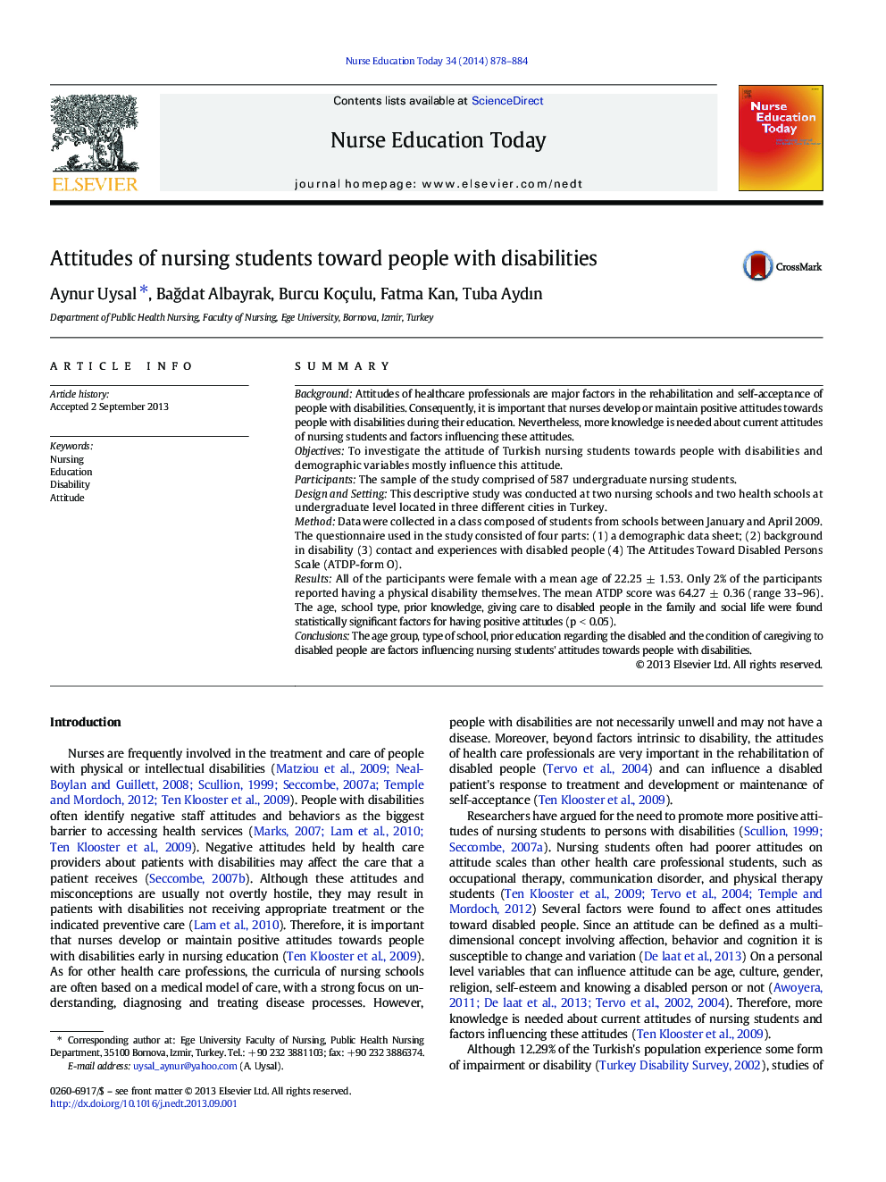 Attitudes of nursing students toward people with disabilities