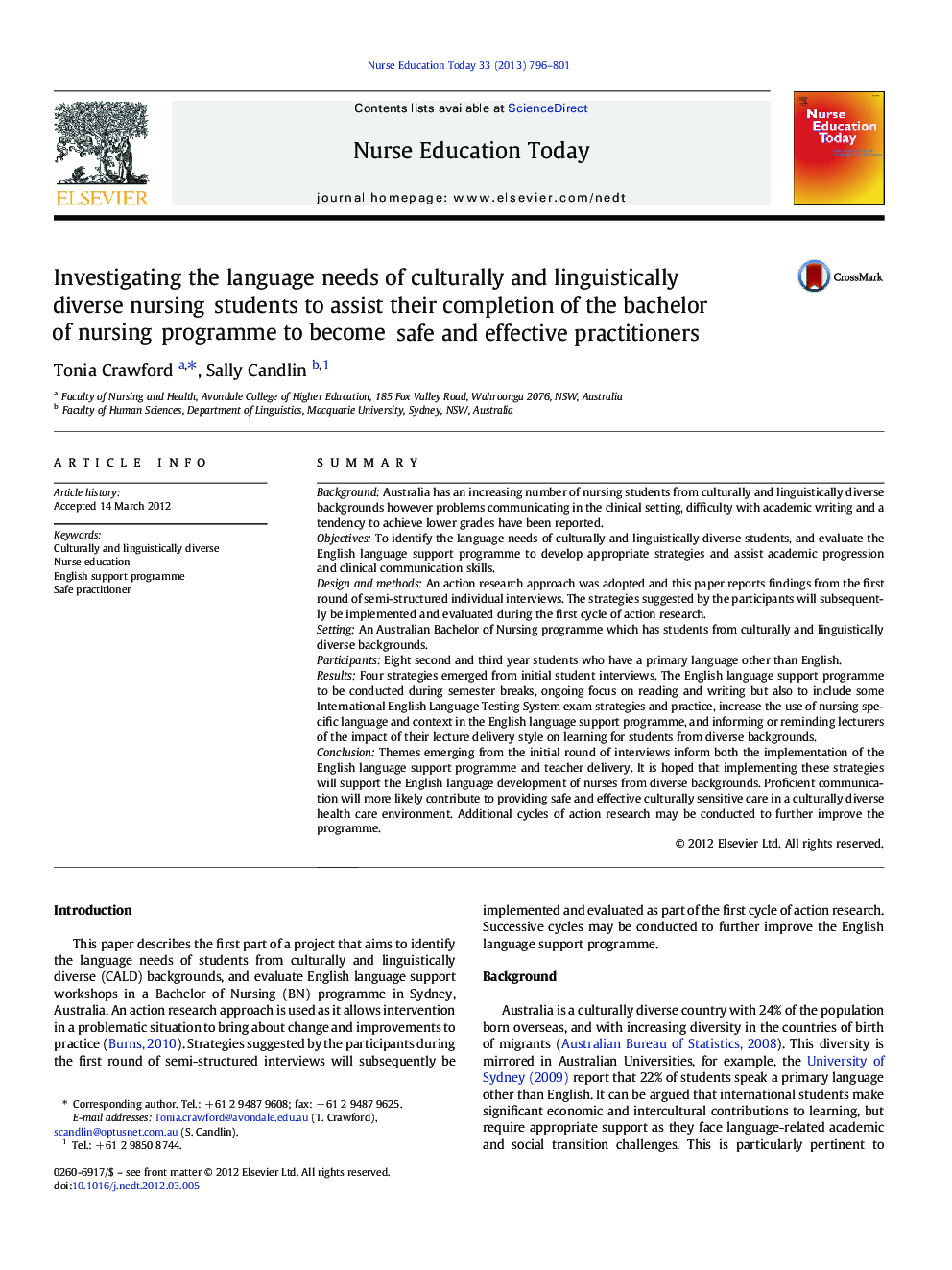 Investigating the language needs of culturally and linguistically diverse nursing students to assist their completion of the bachelor of nursing programme to become safe and effective practitioners