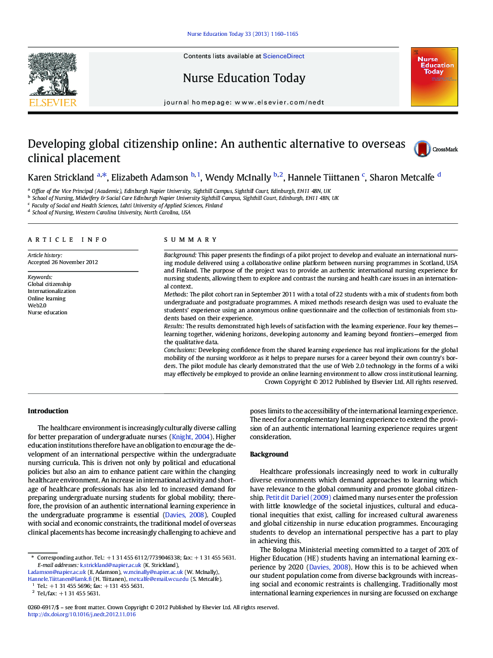 Developing global citizenship online: An authentic alternative to overseas clinical placement
