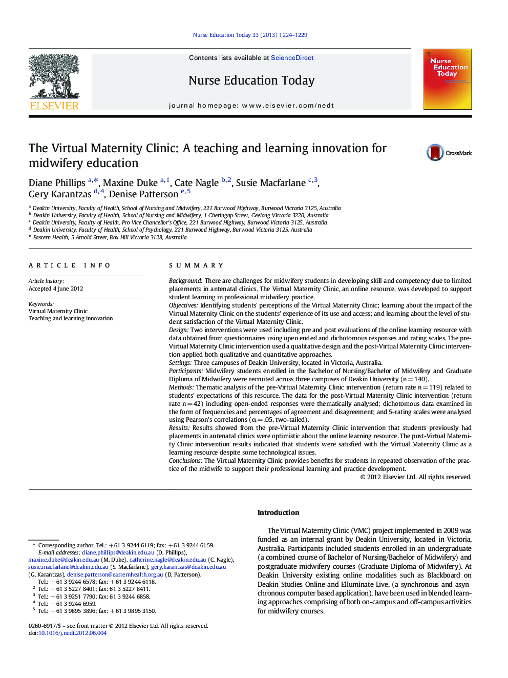 The Virtual Maternity Clinic: A teaching and learning innovation for midwifery education