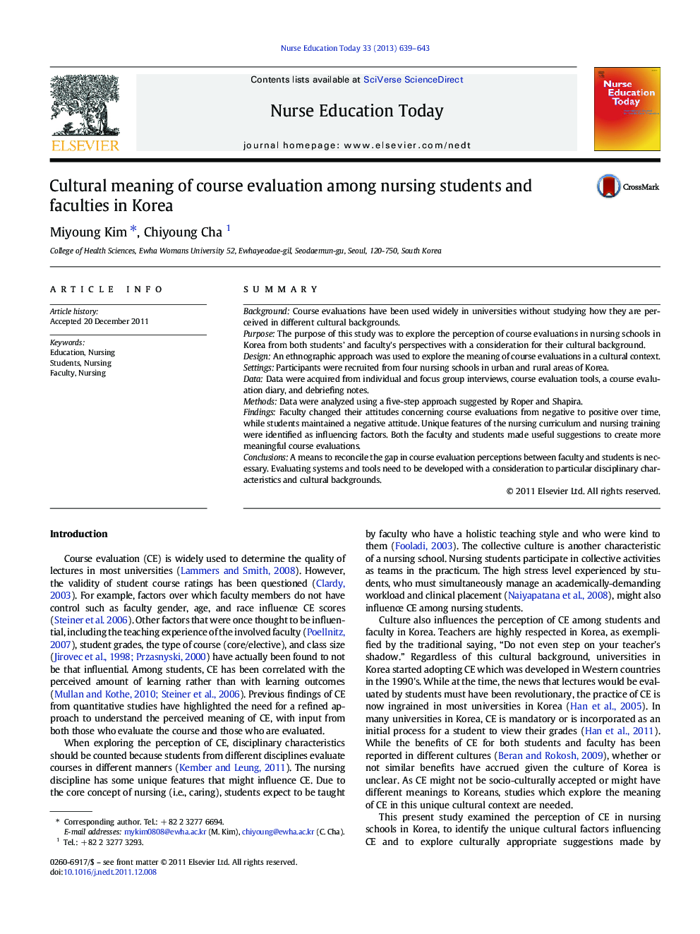 Cultural meaning of course evaluation among nursing students and faculties in Korea