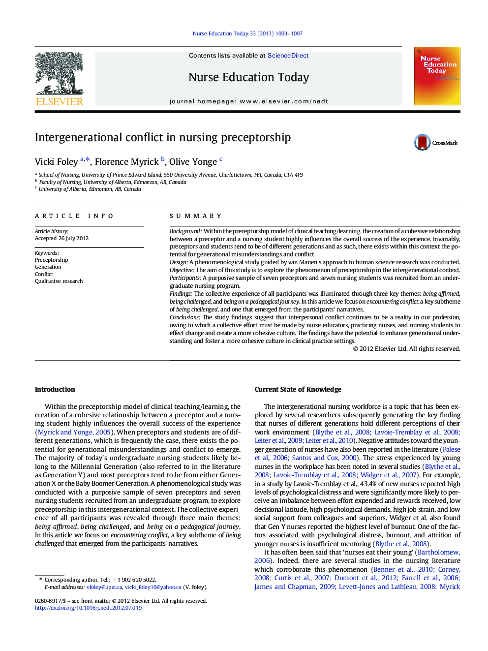 Intergenerational conflict in nursing preceptorship