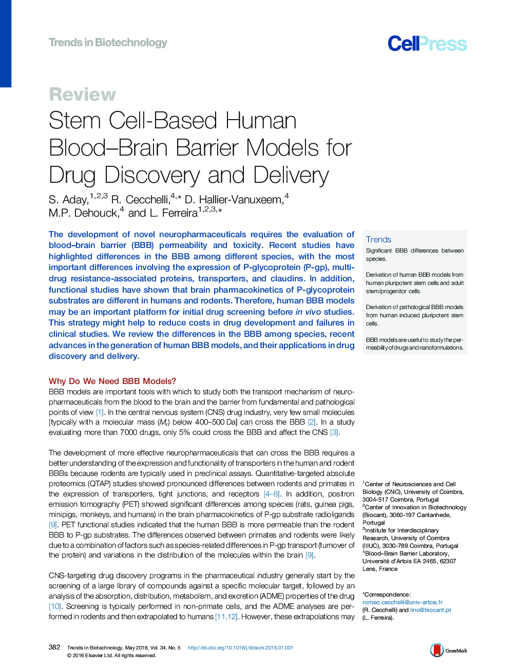 Stem Cell-Based Human Blood–Brain Barrier Models for Drug Discovery and Delivery