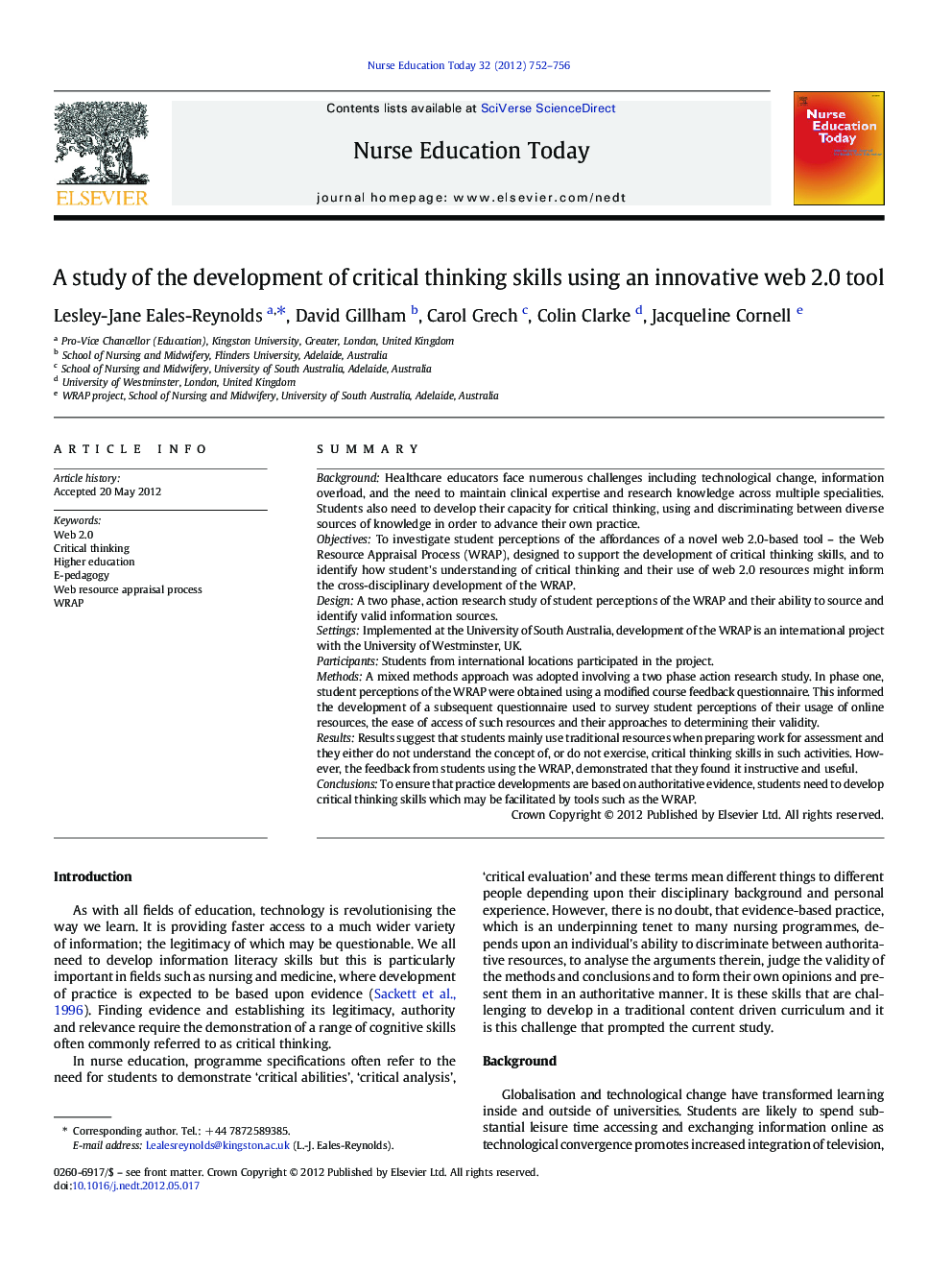 A study of the development of critical thinking skills using an innovative web 2.0 tool