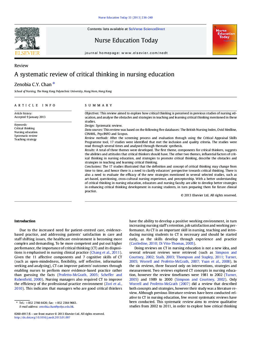A systematic review of critical thinking in nursing education