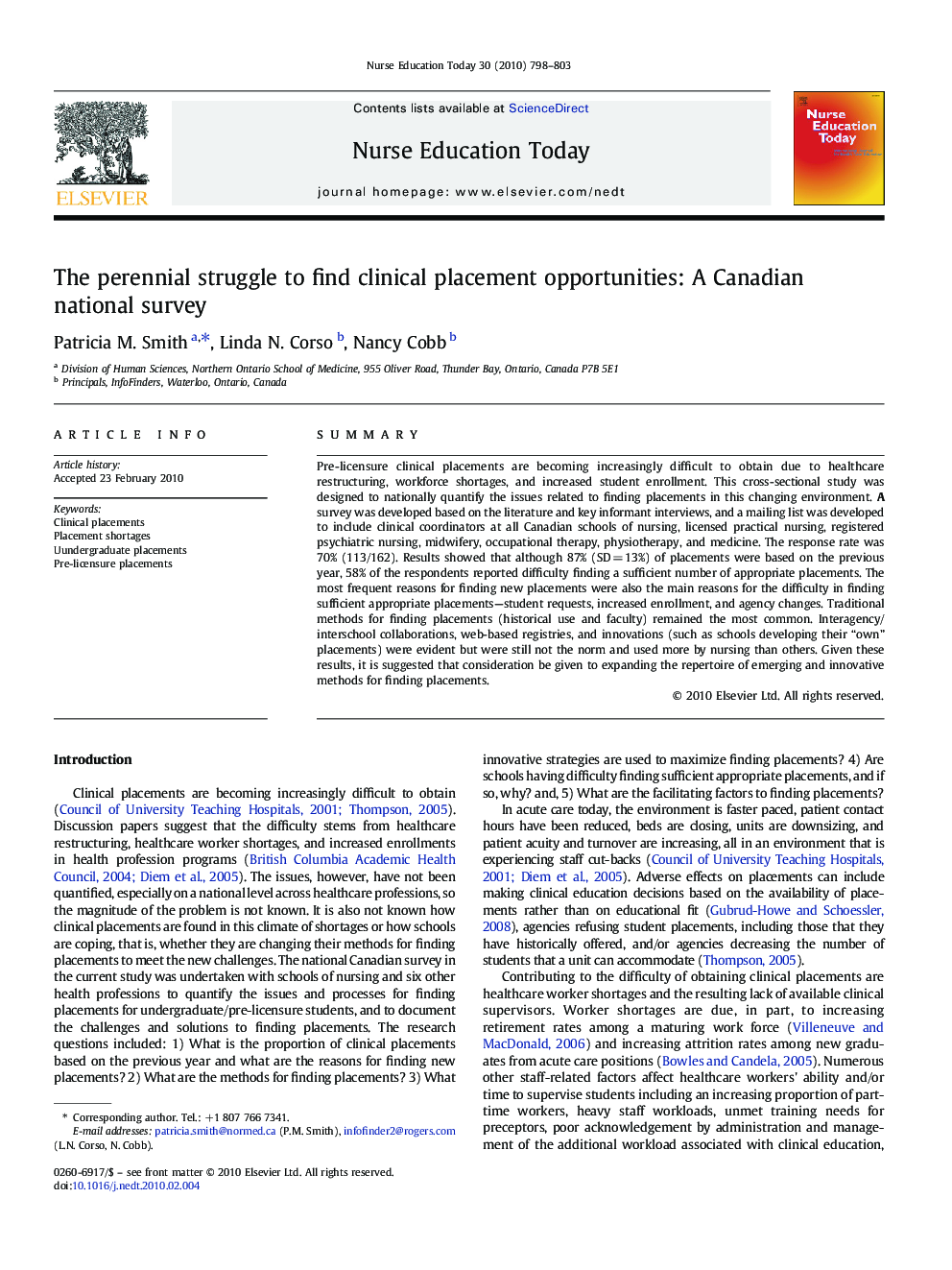 The perennial struggle to find clinical placement opportunities: A Canadian national survey