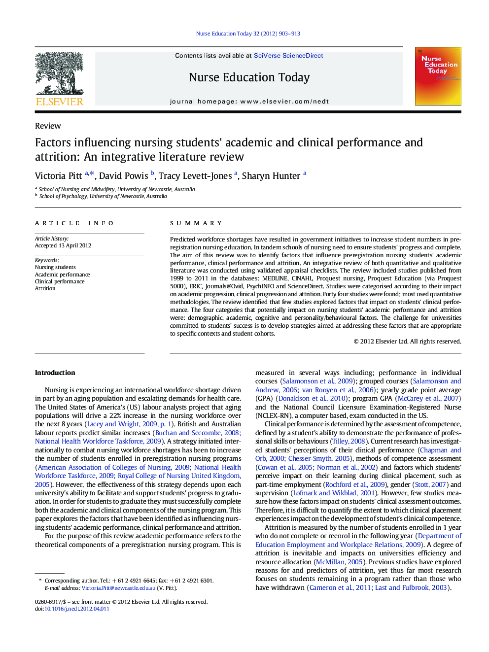 Factors influencing nursing students' academic and clinical performance and attrition: An integrative literature review