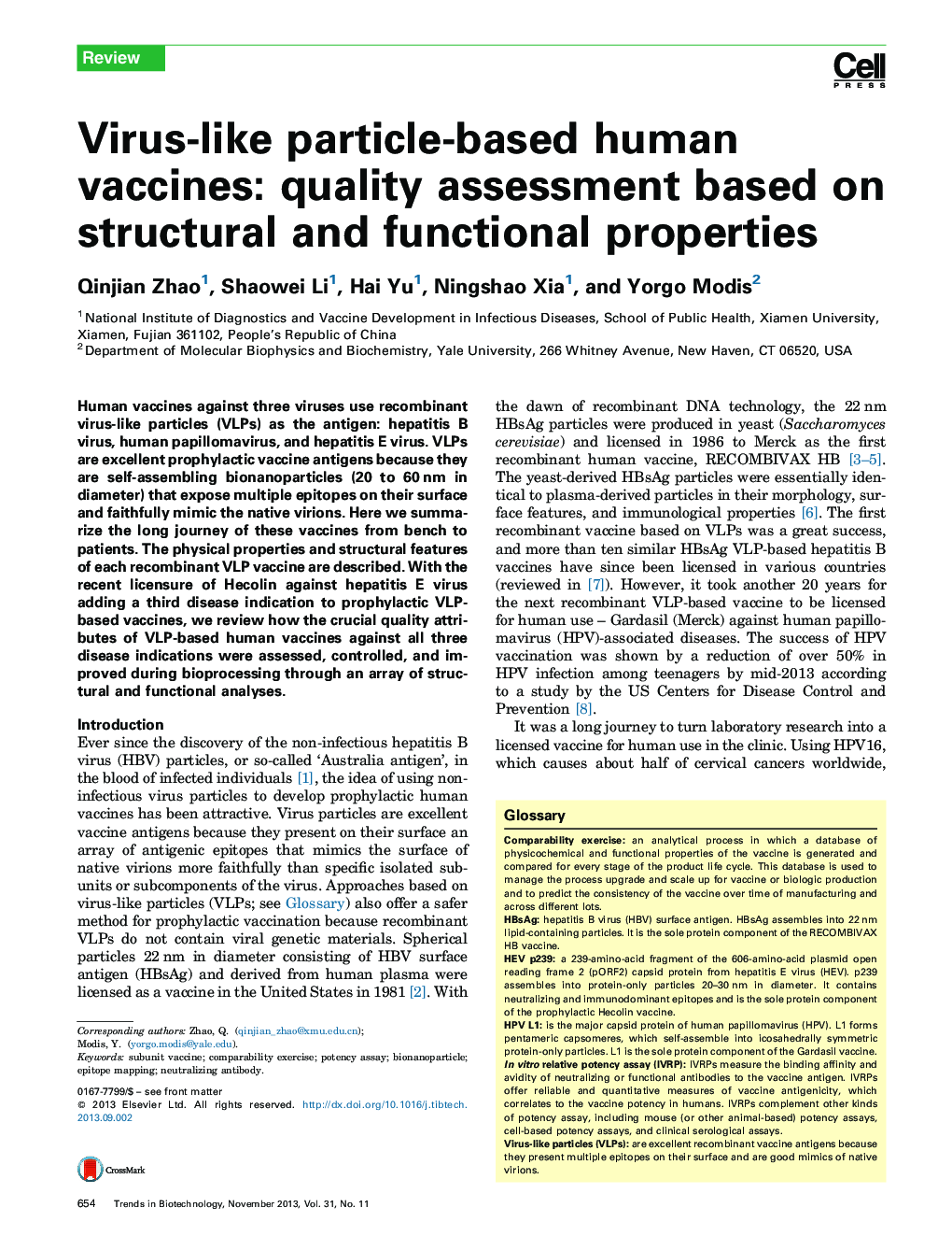 Virus-like particle-based human vaccines: quality assessment based on structural and functional properties