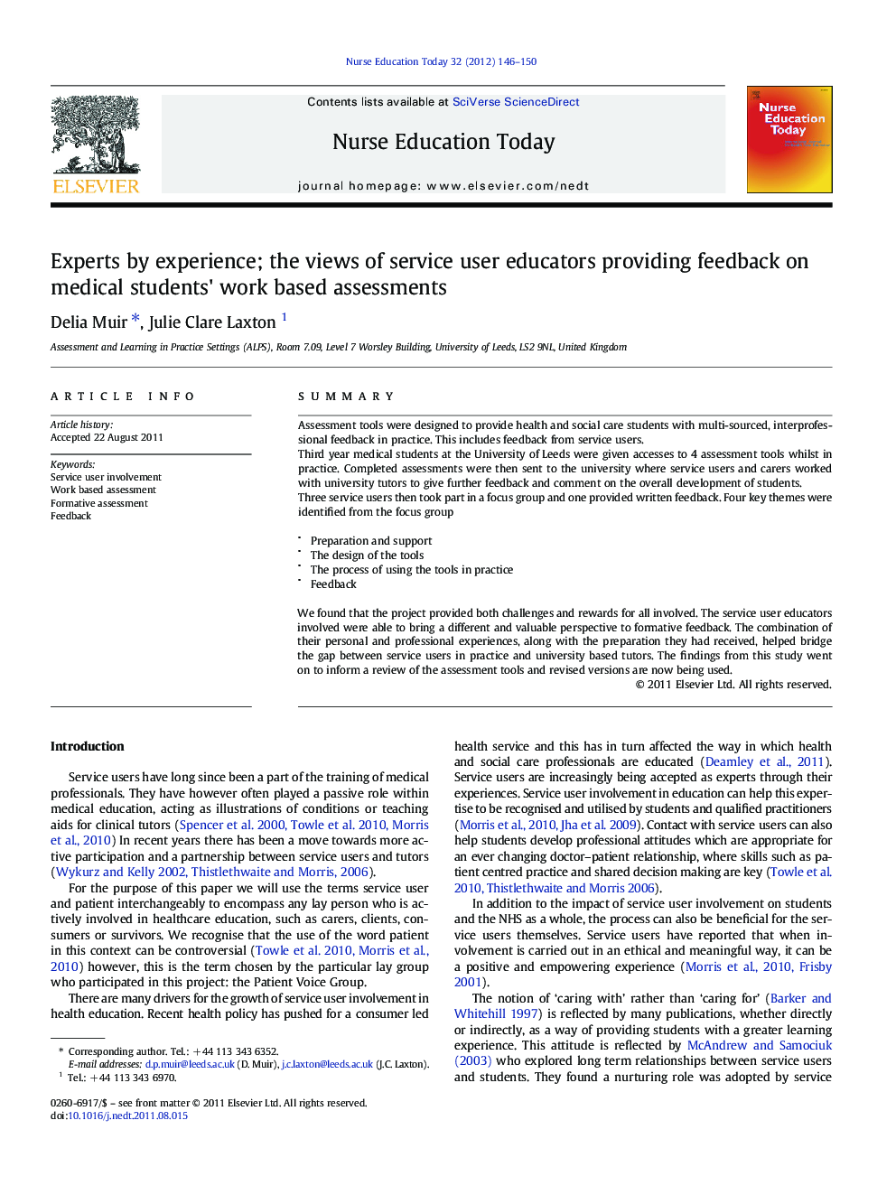 Experts by experience; the views of service user educators providing feedback on medical students' work based assessments