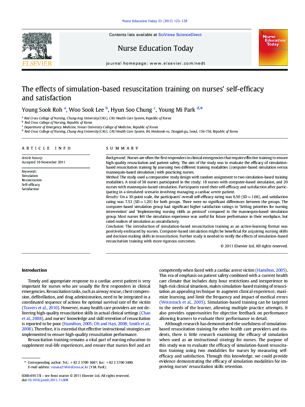 The effects of simulation-based resuscitation training on nurses' self-efficacy and satisfaction