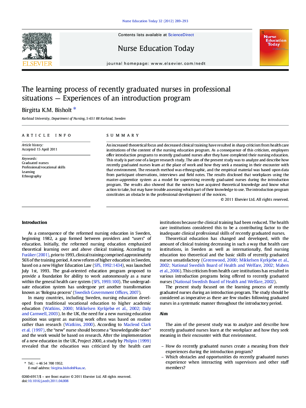 The learning process of recently graduated nurses in professional situations — Experiences of an introduction program