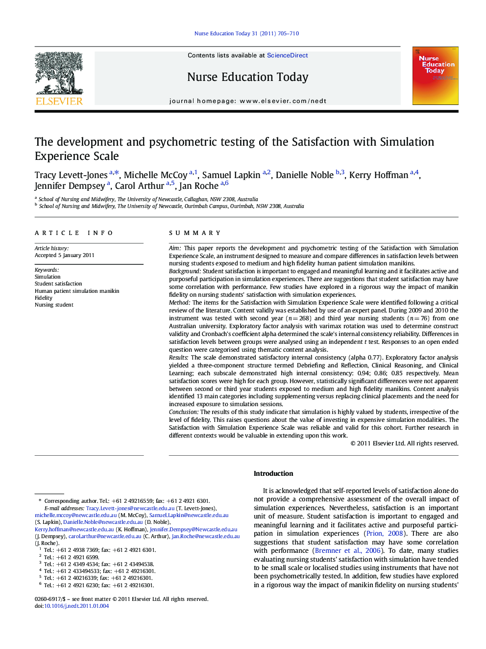 The development and psychometric testing of the Satisfaction with Simulation Experience Scale