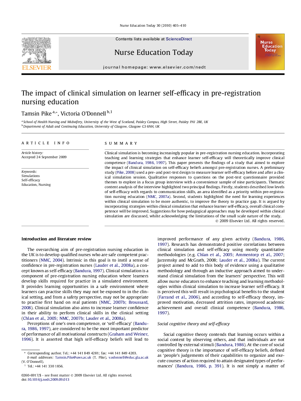 The impact of clinical simulation on learner self-efficacy in pre-registration nursing education