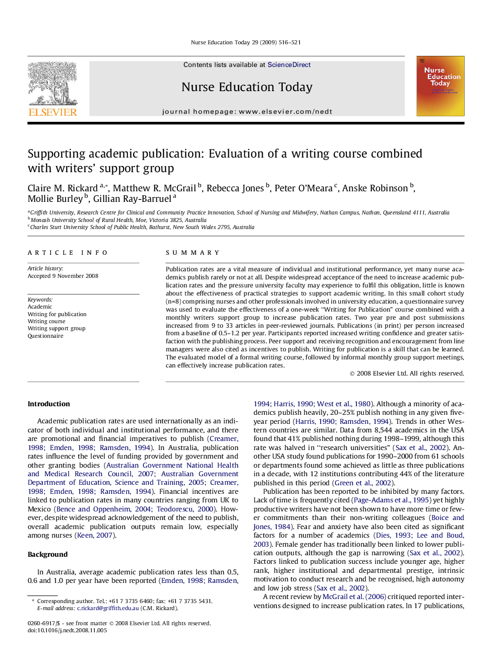 Supporting academic publication: Evaluation of a writing course combined with writers’ support group