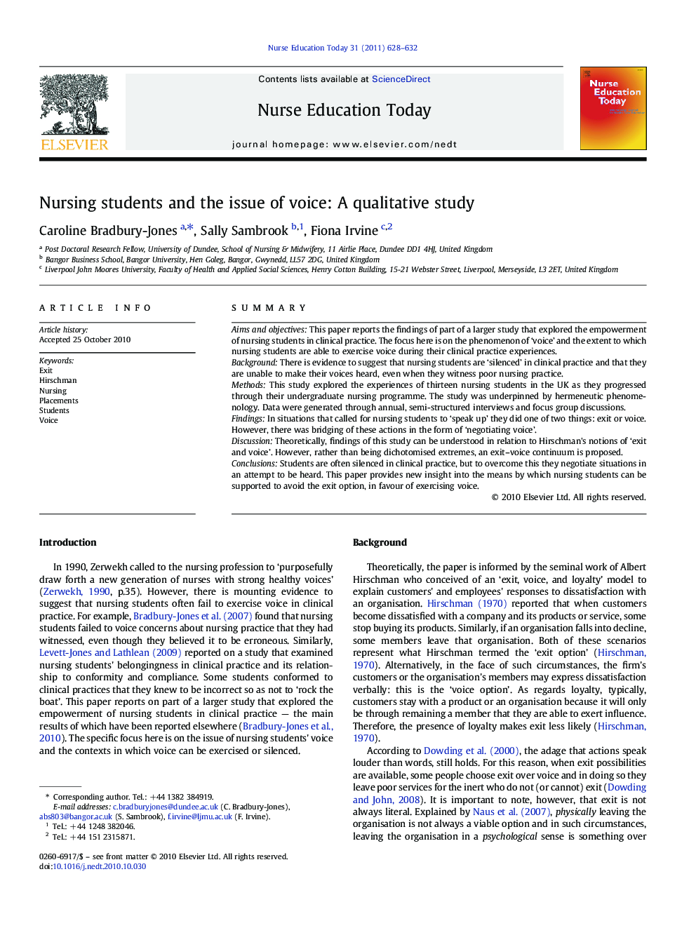 Nursing students and the issue of voice: A qualitative study