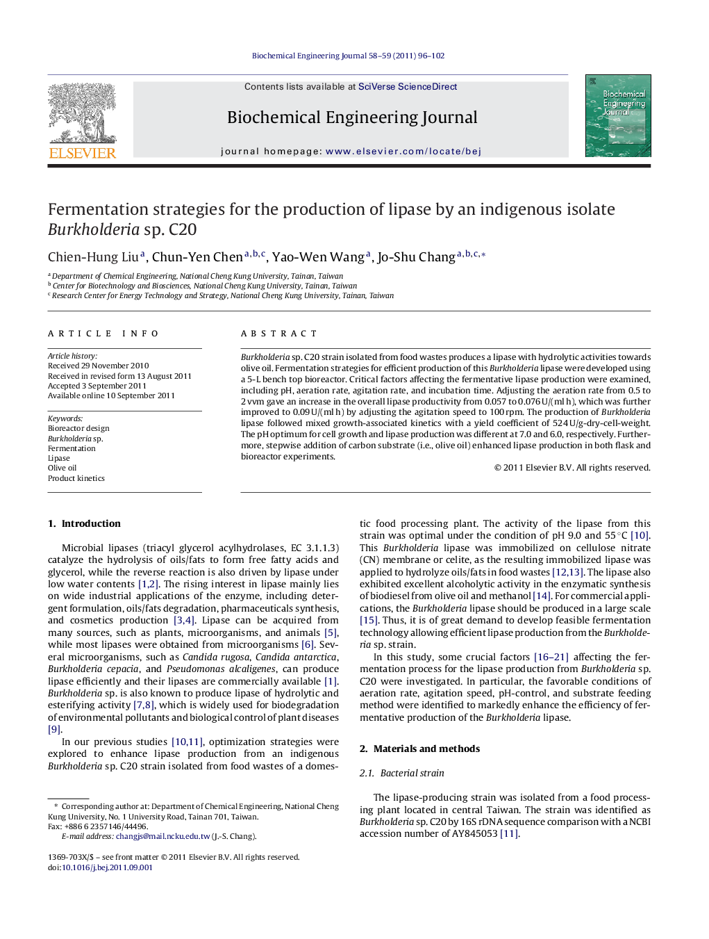 Fermentation strategies for the production of lipase by an indigenous isolate Burkholderia sp. C20