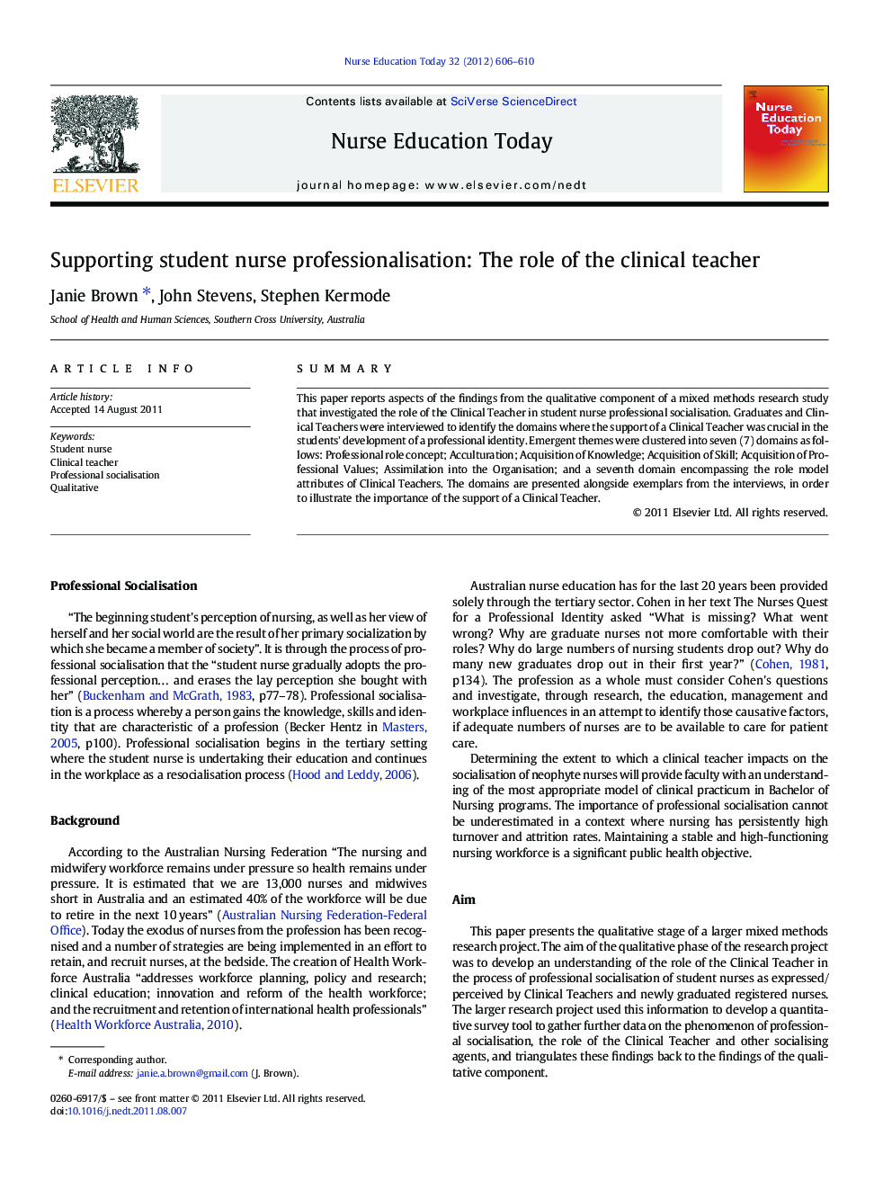 Supporting student nurse professionalisation: The role of the clinical teacher