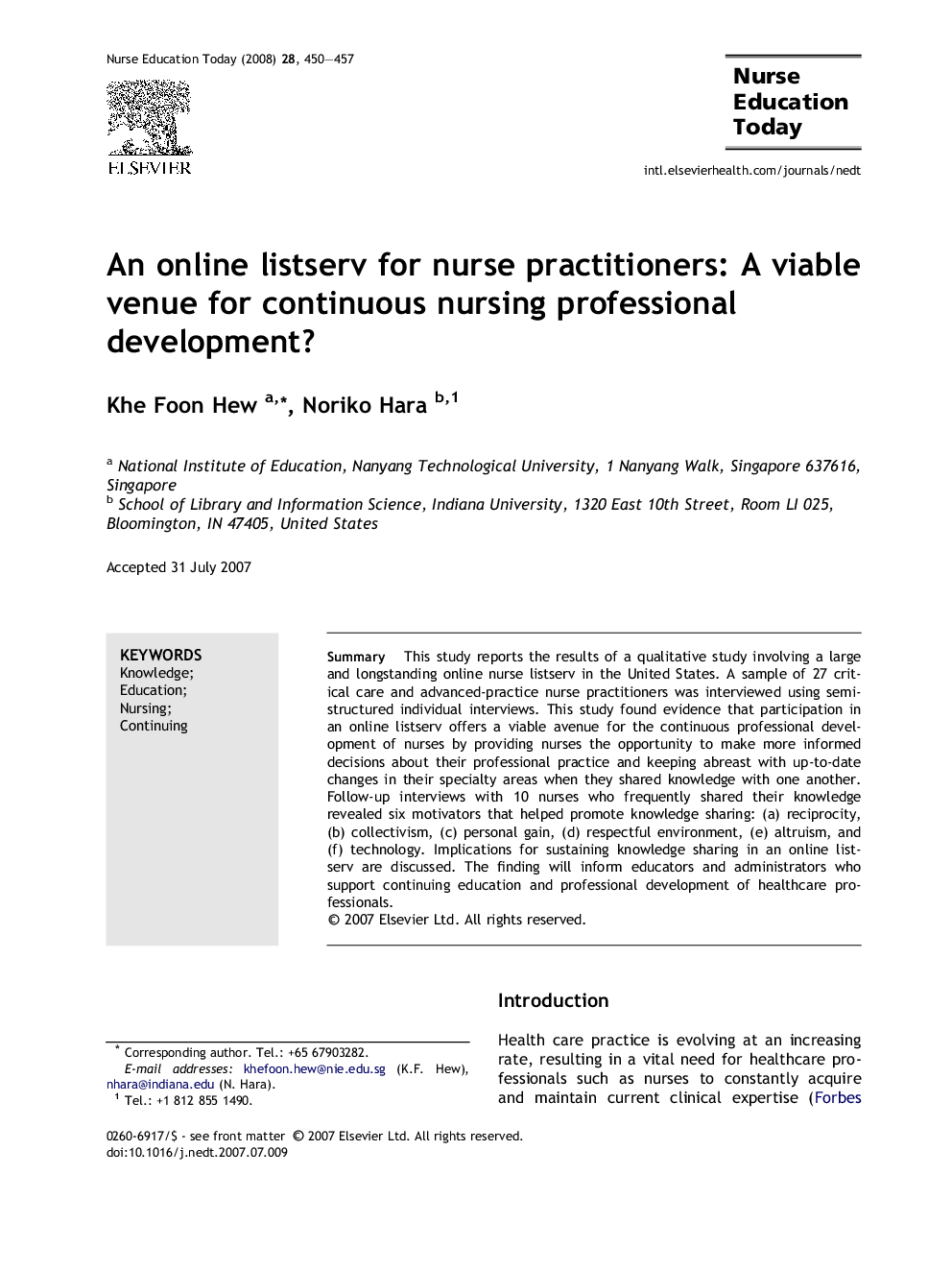 An online listserv for nurse practitioners: A viable venue for continuous nursing professional development?