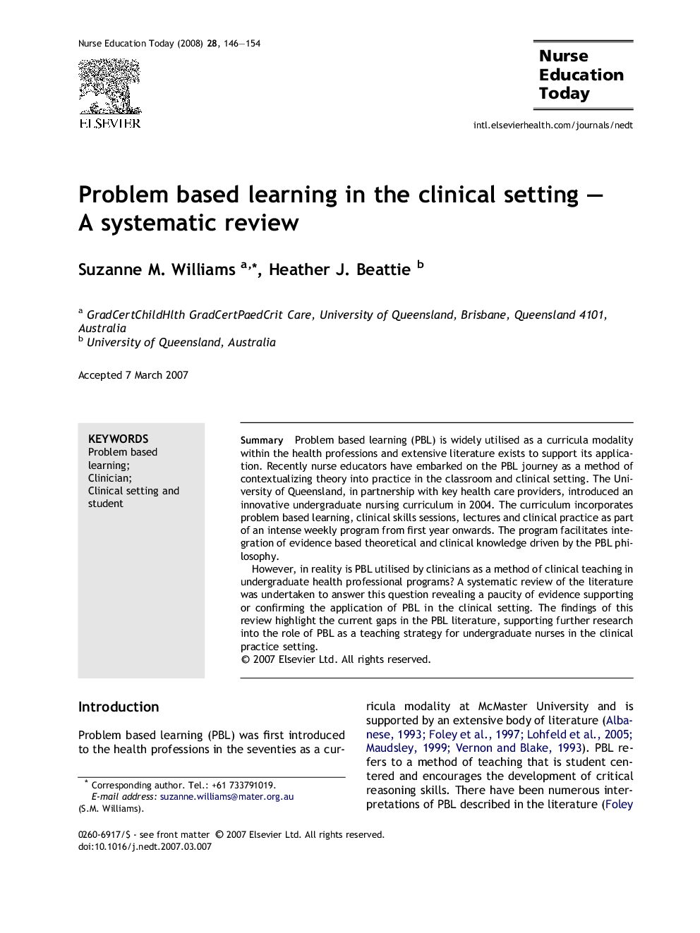 Problem based learning in the clinical setting – A systematic review