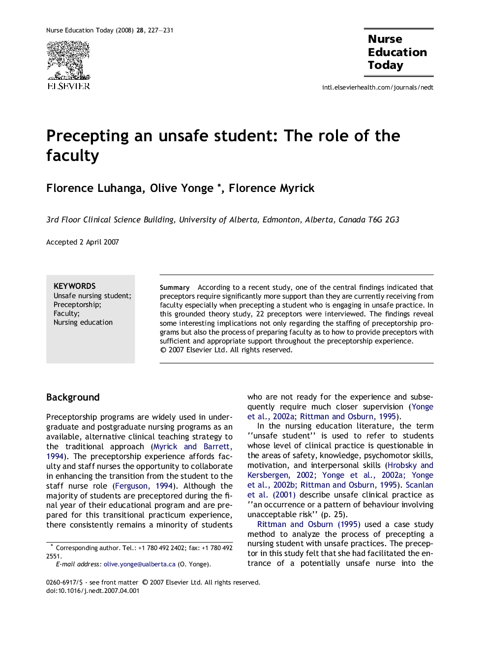 Precepting an unsafe student: The role of the faculty