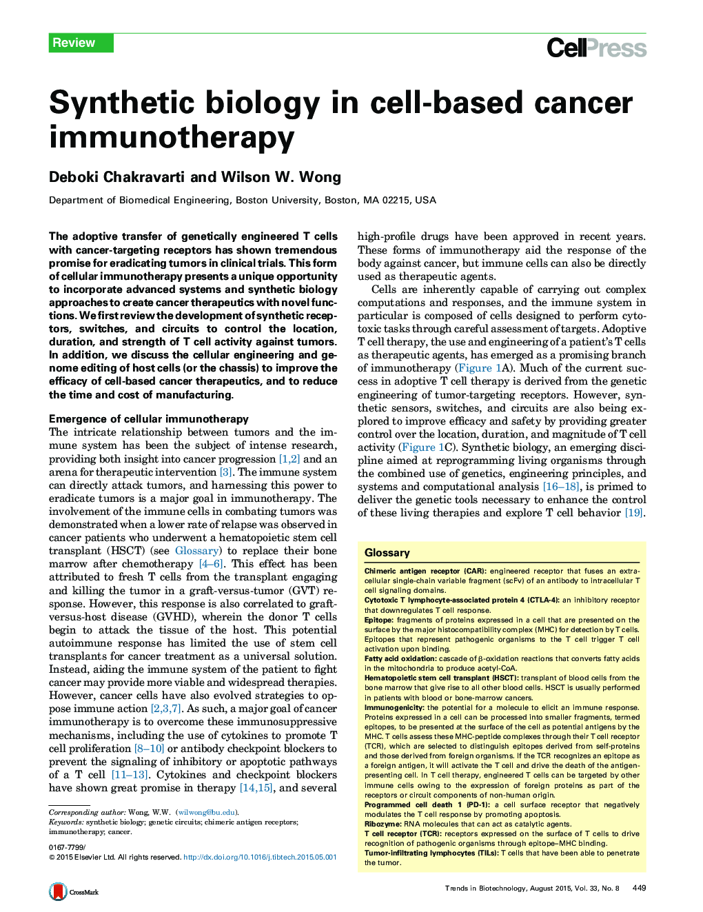 Synthetic biology in cell-based cancer immunotherapy