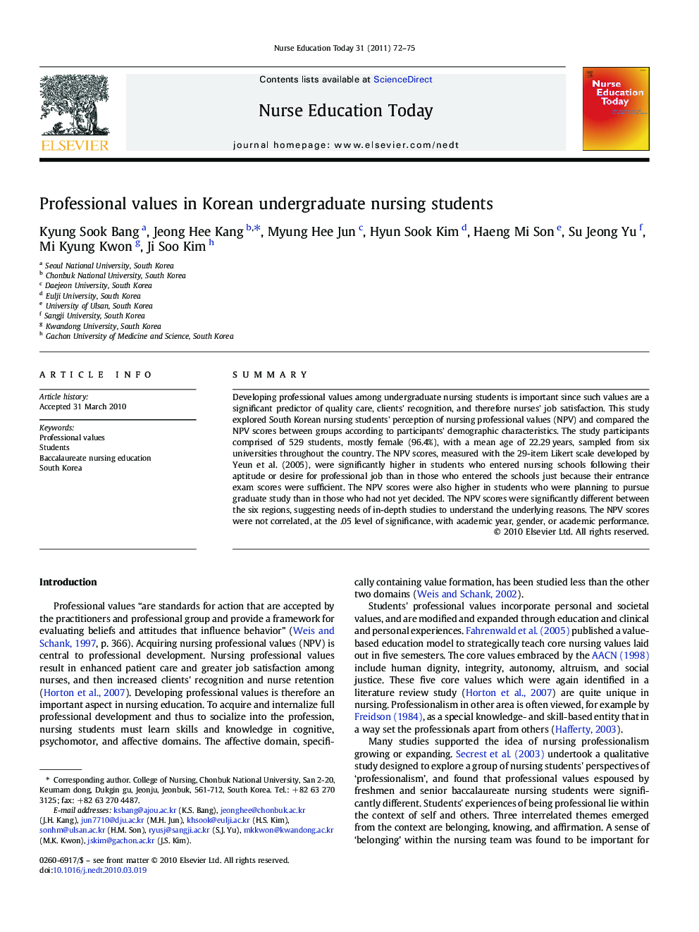 Professional values in Korean undergraduate nursing students