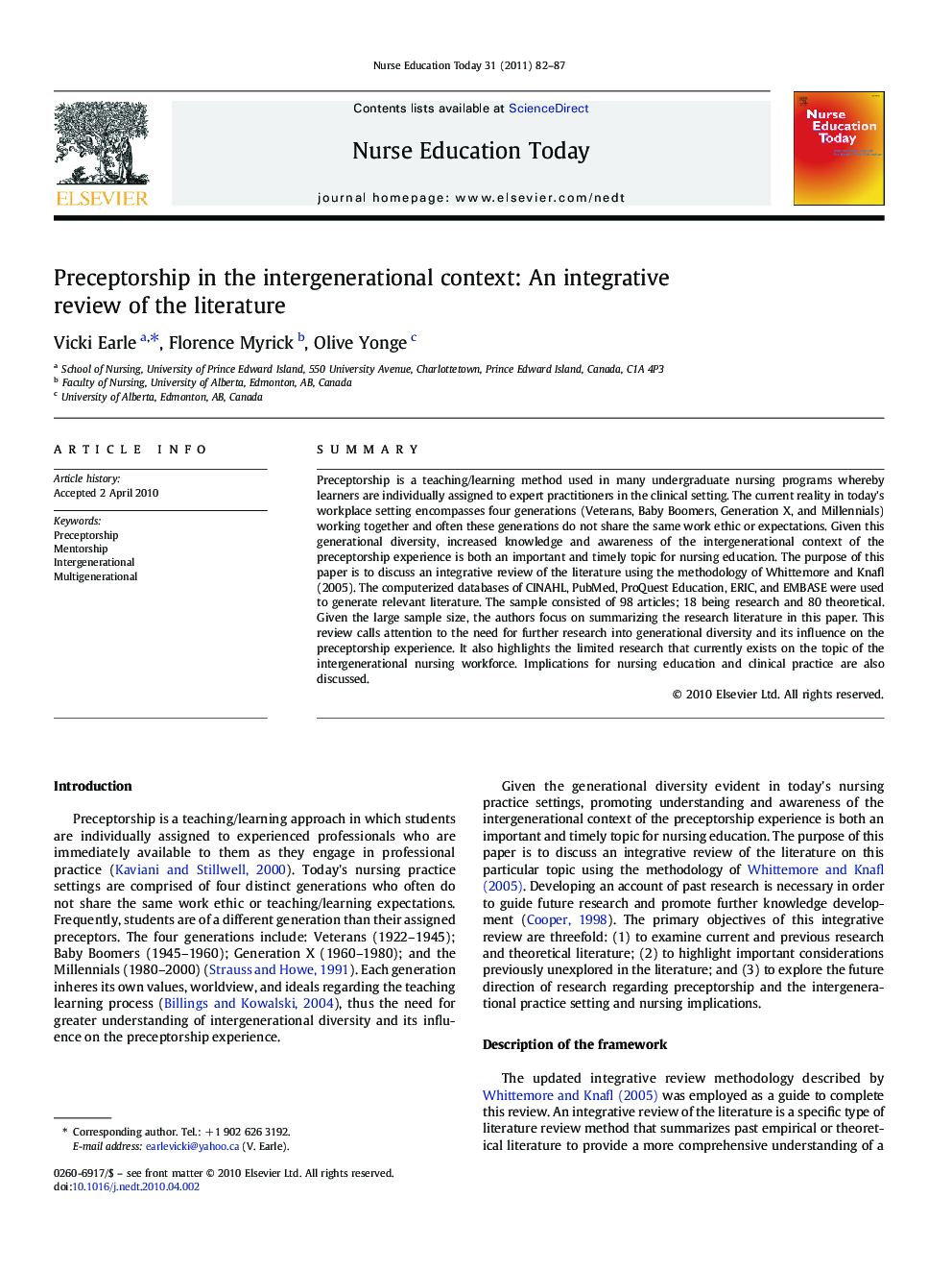 Preceptorship in the intergenerational context: An integrative review of the literature