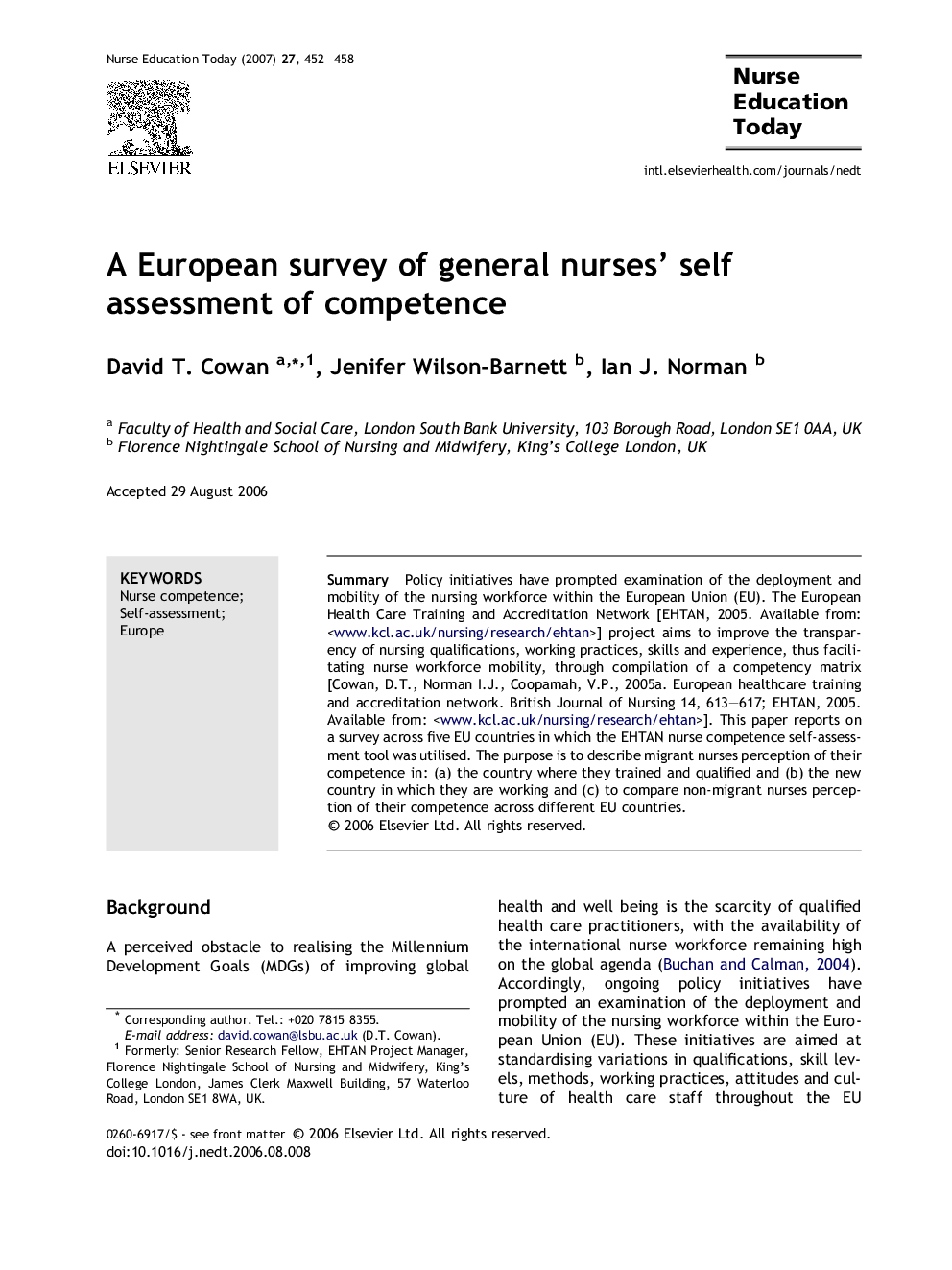 A European survey of general nurses’ self assessment of competence