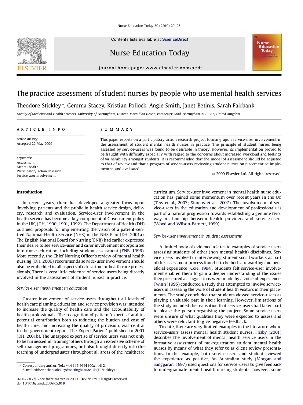 The practice assessment of student nurses by people who use mental health services