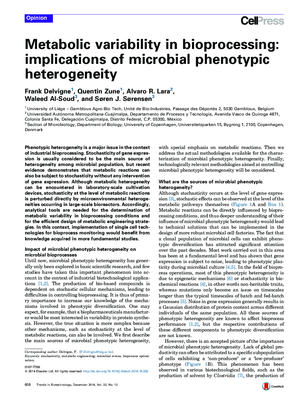 Metabolic variability in bioprocessing: implications of microbial phenotypic heterogeneity