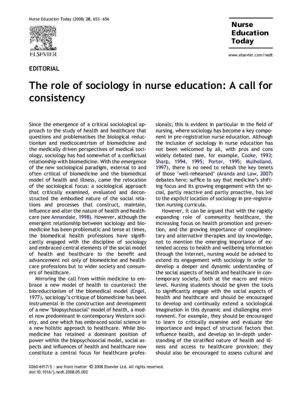 The role of sociology in nurse education: A call for consistency