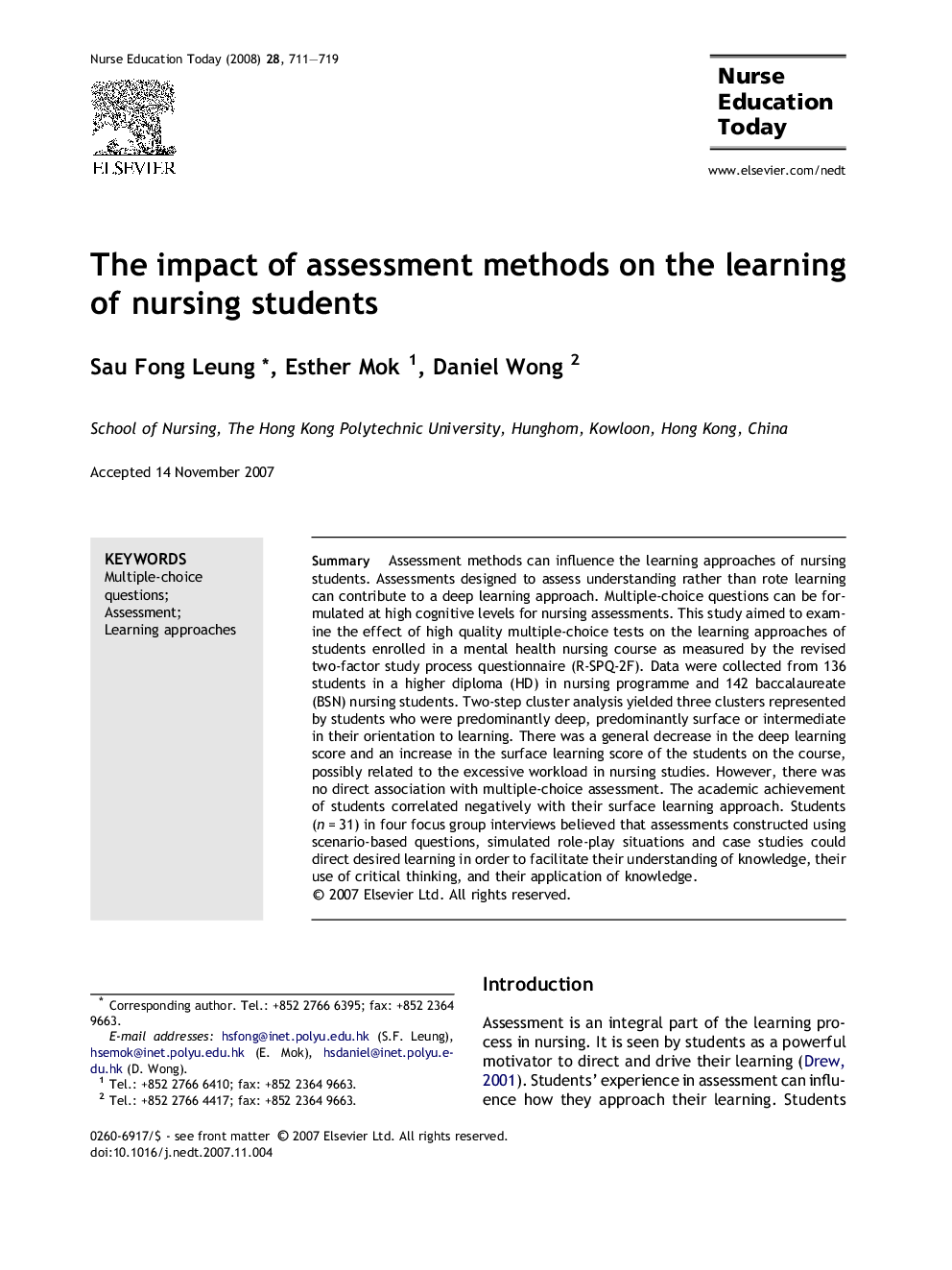 The impact of assessment methods on the learning of nursing students