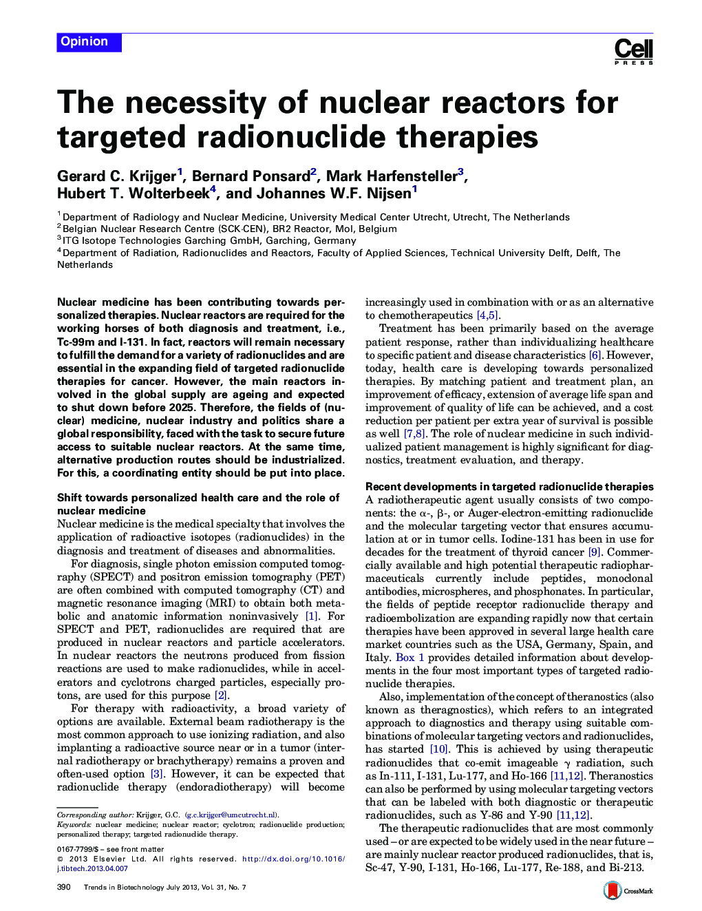 The necessity of nuclear reactors for targeted radionuclide therapies