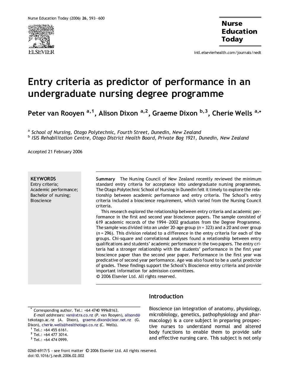 Entry criteria as predictor of performance in an undergraduate nursing degree programme