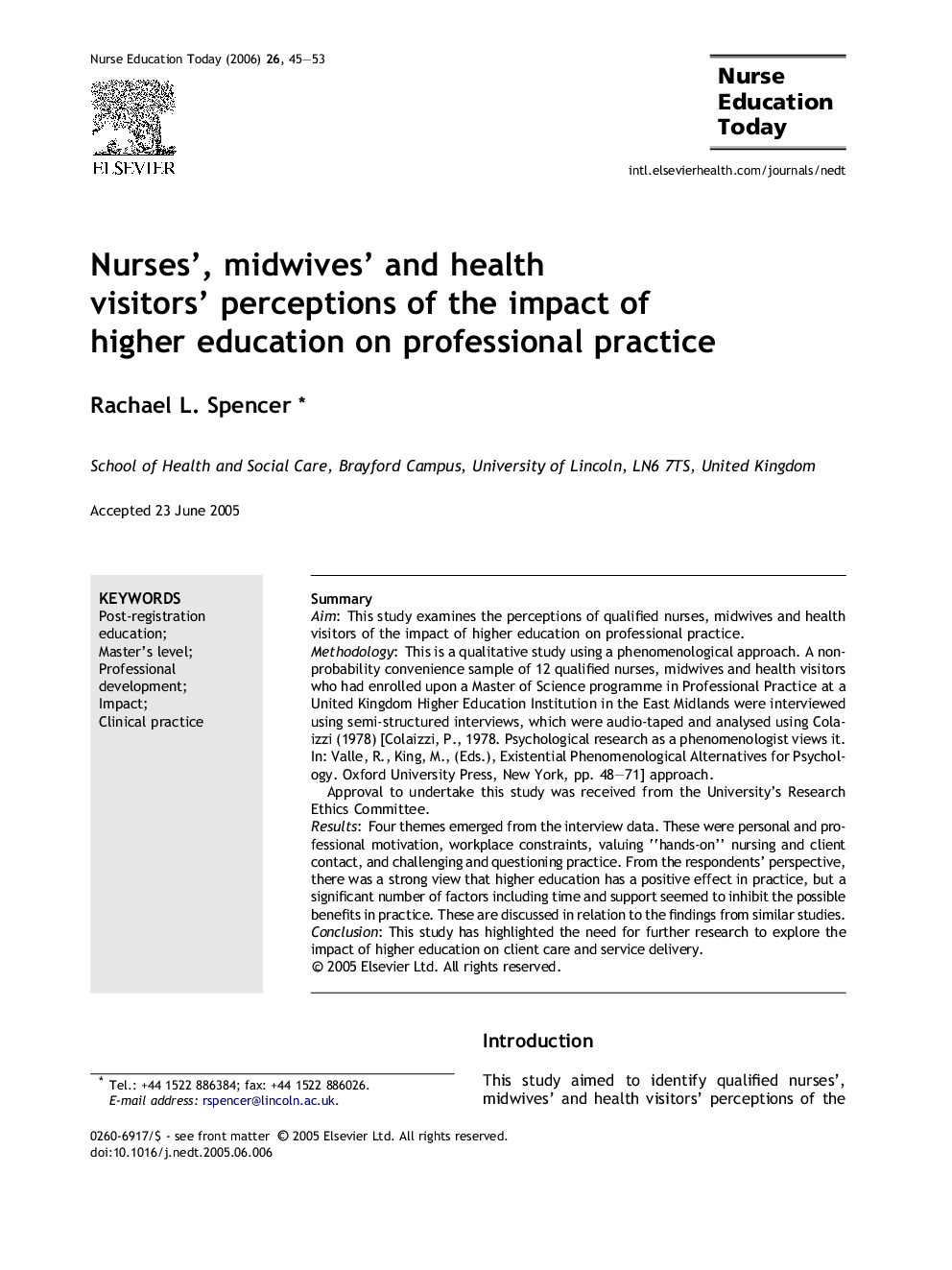 Nurses’, midwives’ and health visitors’ perceptions of the impact of higher education on professional practice