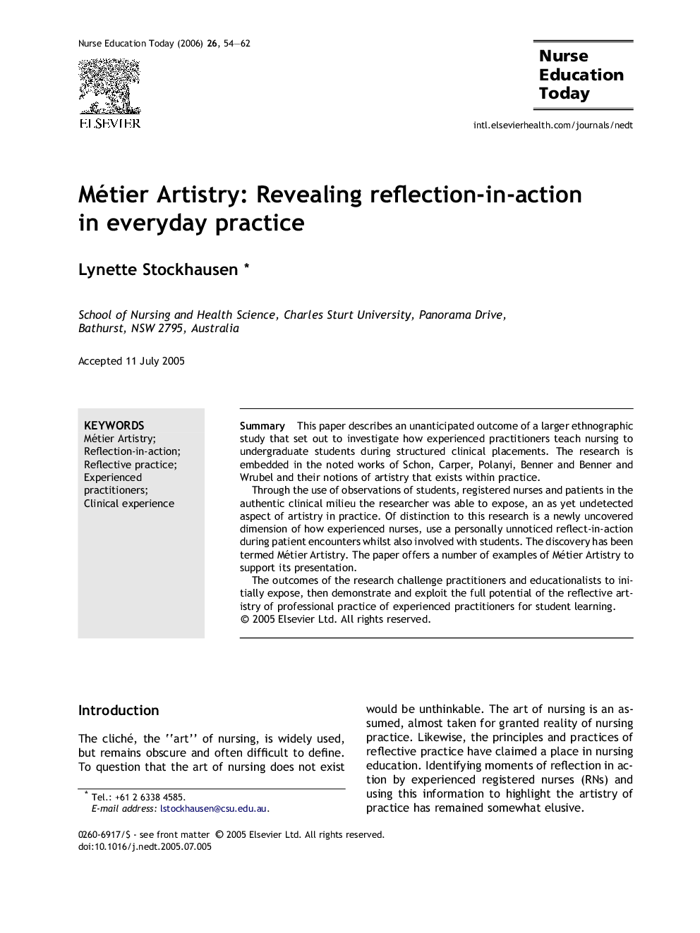 Métier Artistry: Revealing reflection-in-action in everyday practice