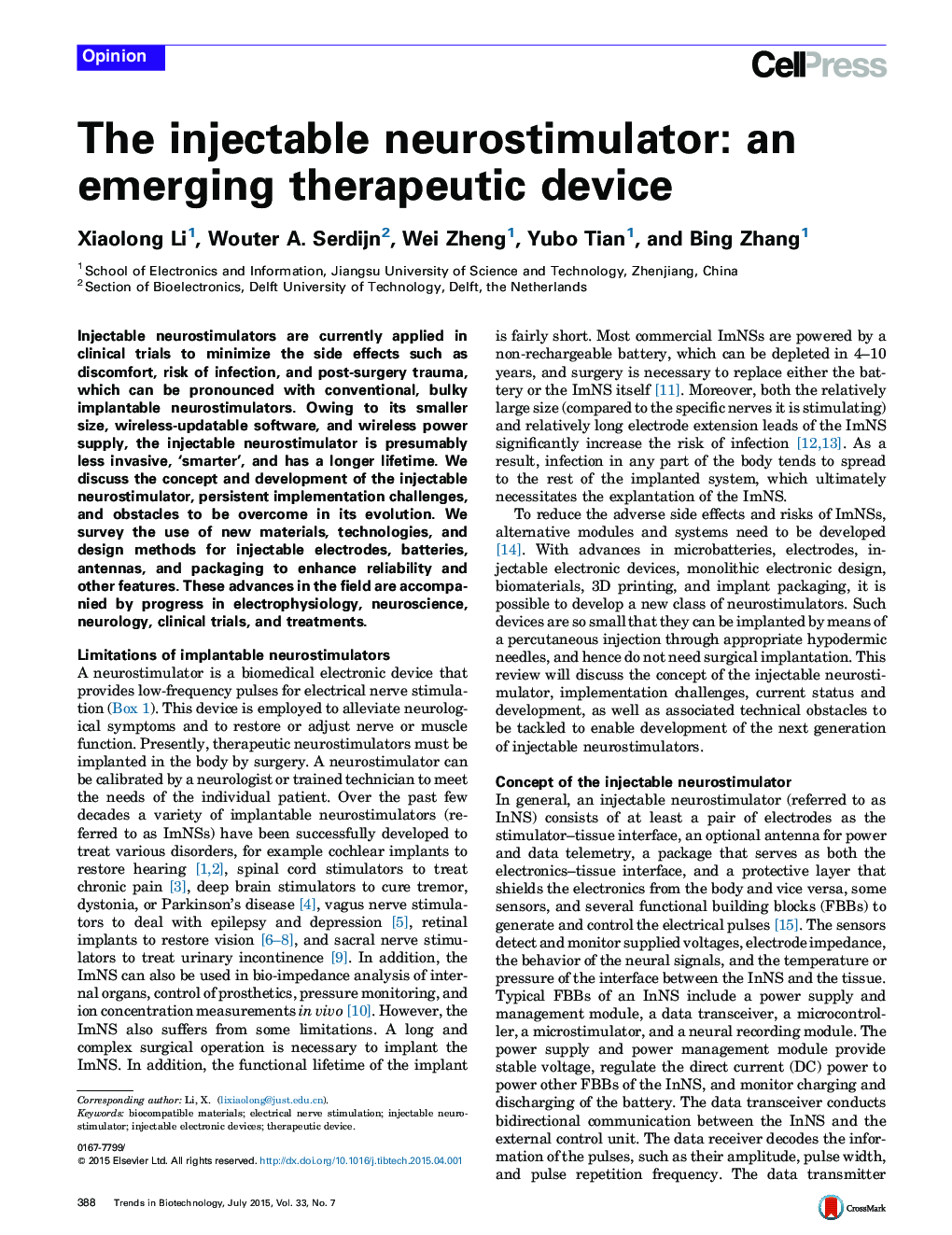 The injectable neurostimulator: an emerging therapeutic device